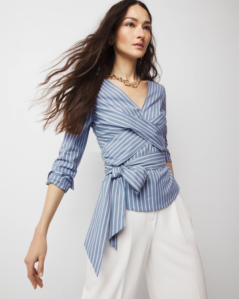 Twist Front Draped Polyester Blend Blouse